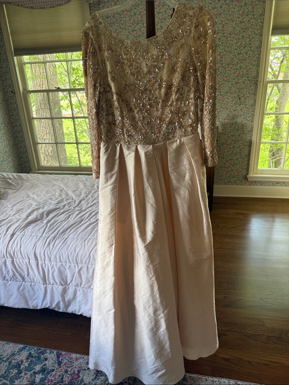 Aidan Mattox Blush Beaded Sequin Evening Dress